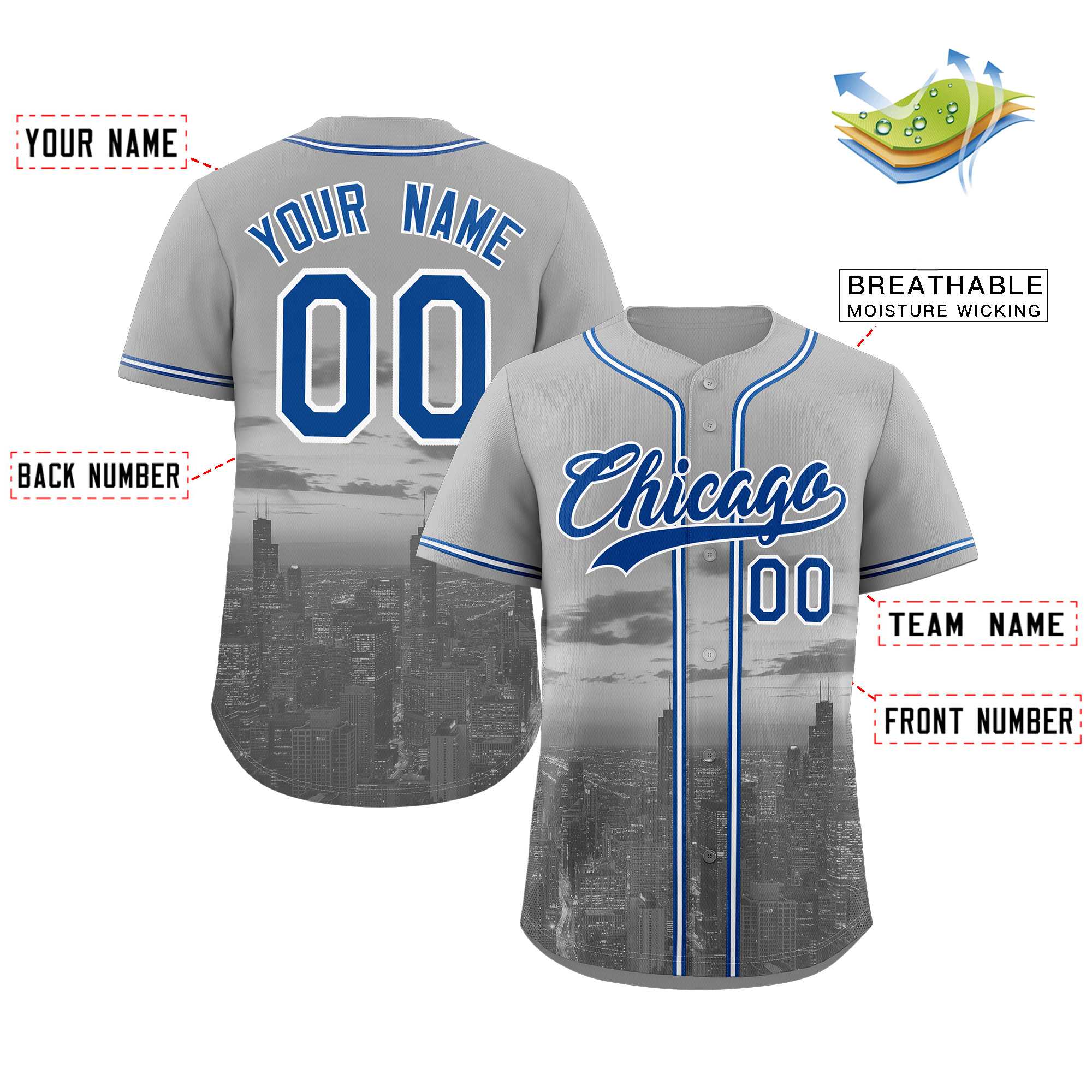 Custom Gray Royal-White Chicago City Connect Baseball Jersey