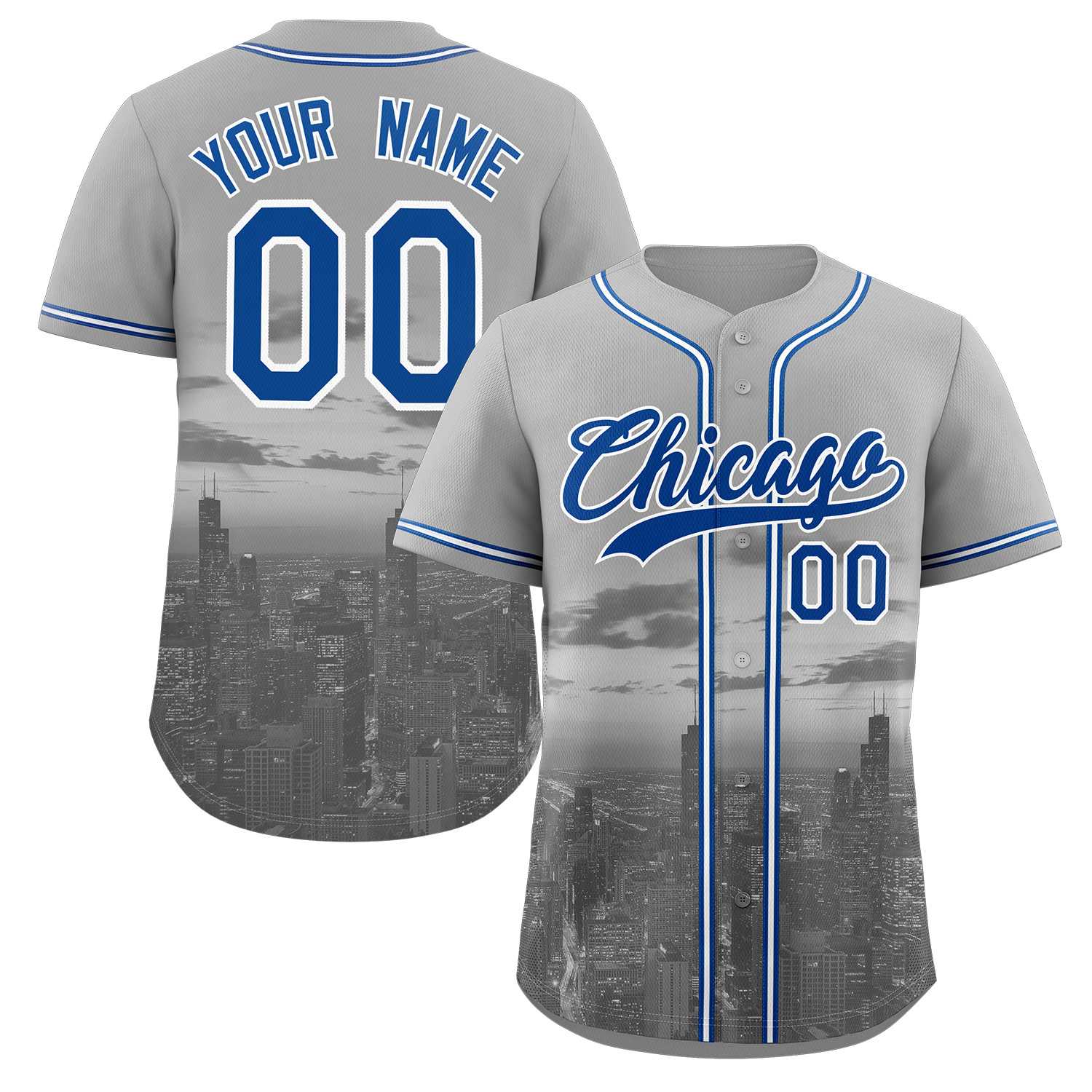 Custom Gray Royal-White Chicago City Connect Baseball Jersey