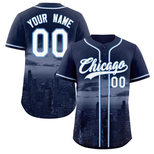 Custom Navy White-Light Blue Chicago City Connect Baseball Jersey
