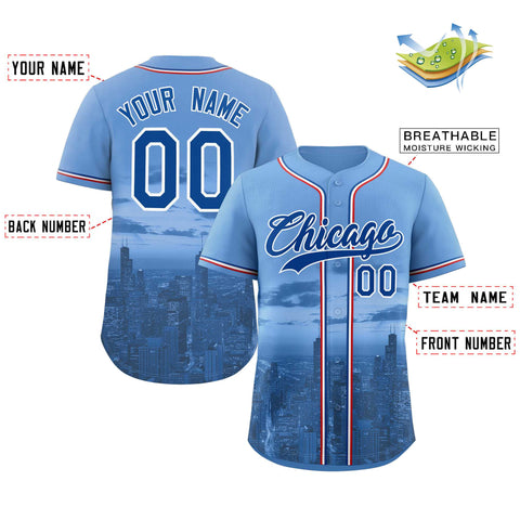 Custom Light Blue Royal-White Chicago City Connect Baseball Jersey