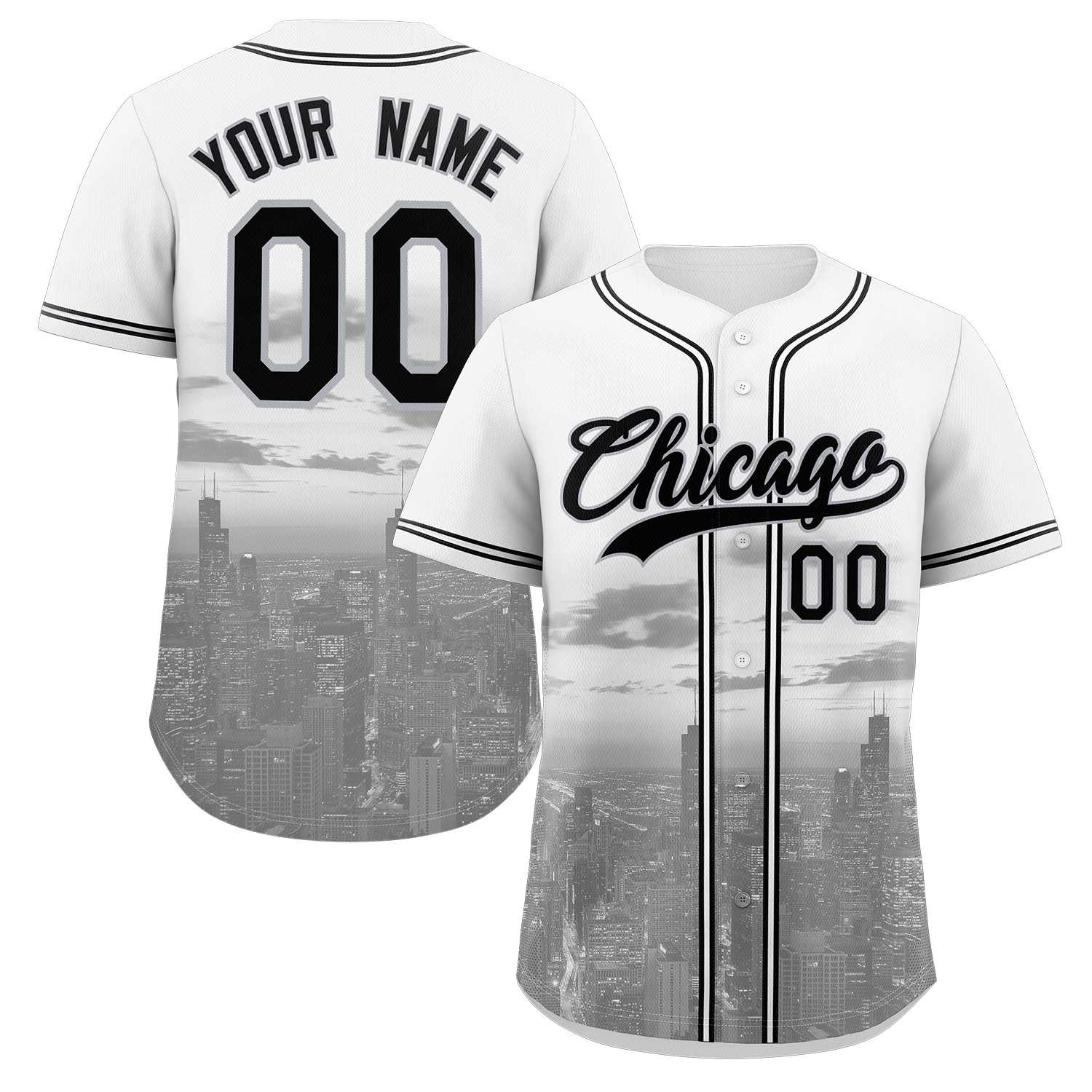 Maillot de baseball personnalisé blanc noir-gris Chicago City Connect