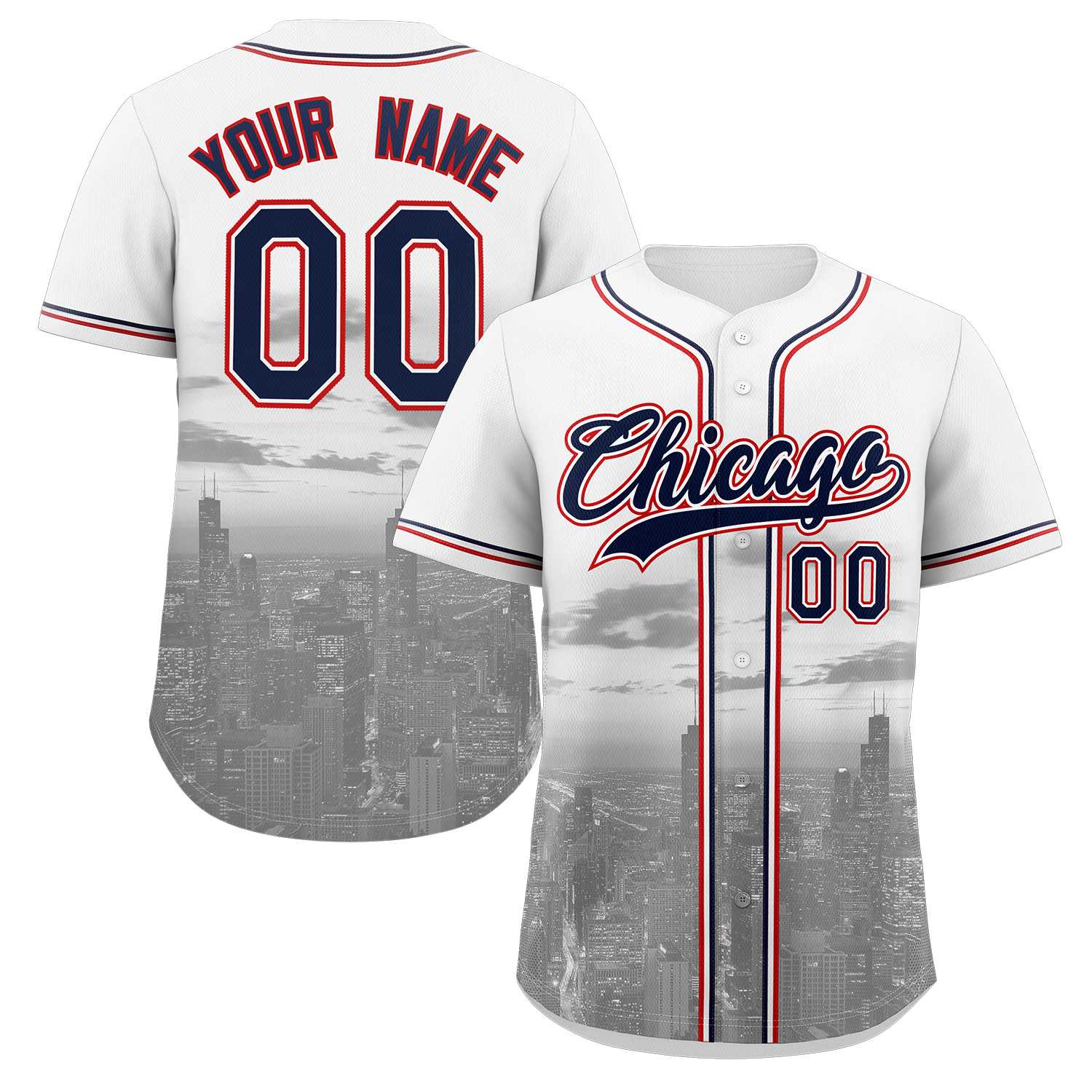 Maillot de baseball personnalisé blanc marine-blanc Chicago City Connect