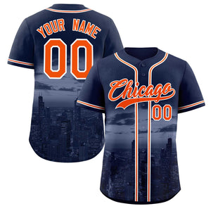 Custom Navy Orange-White Chicago City Connect Baseball Jersey