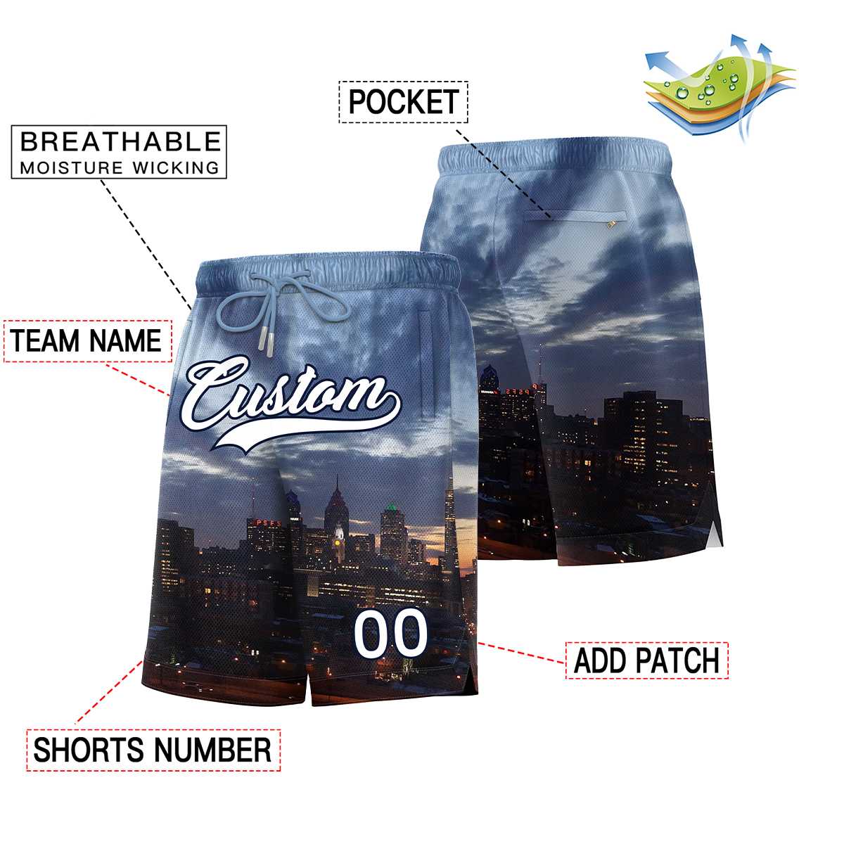 Custom Personalized Philadelphia City Landscape Basketball Shorts