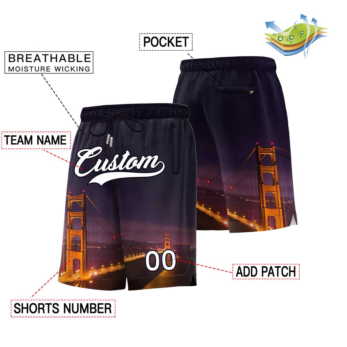 Custom Personalized San Francisco City Landscape Basketball Shorts