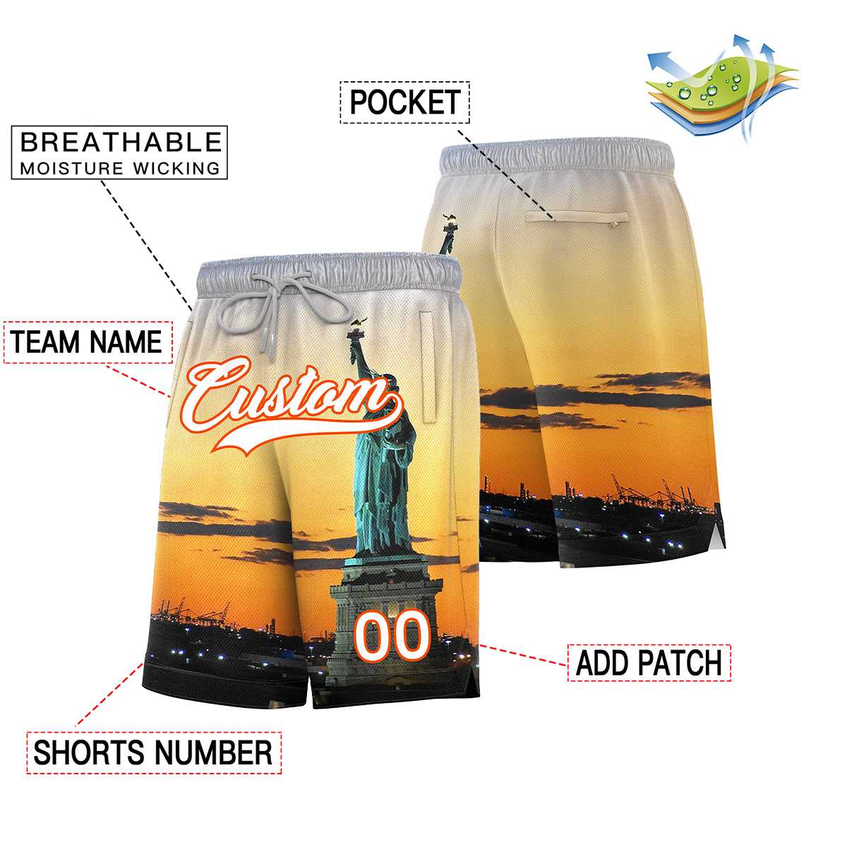 Custom Personalized New York City Landscape Basketball Shorts