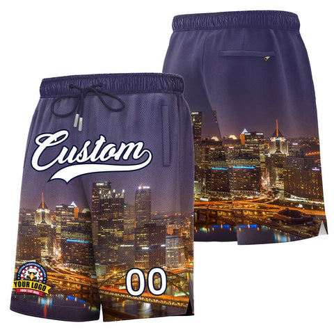 Custom Personalized Pittsburgh City Landscape Basketball Shorts