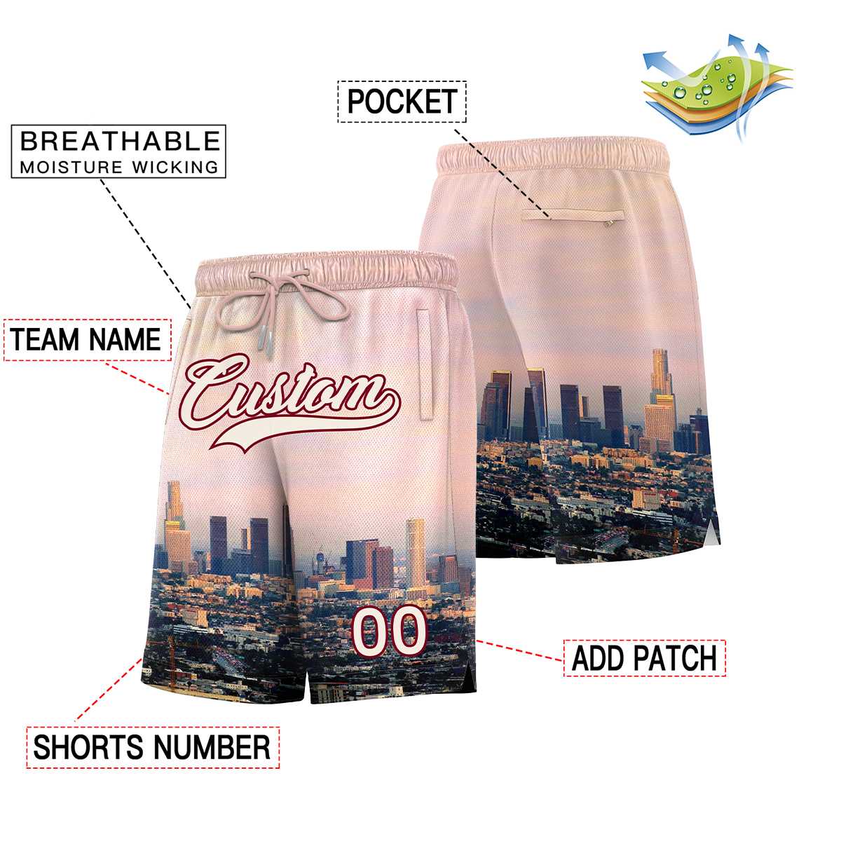 Custom Personalized Los Angeles City Landscape Basketball Shorts