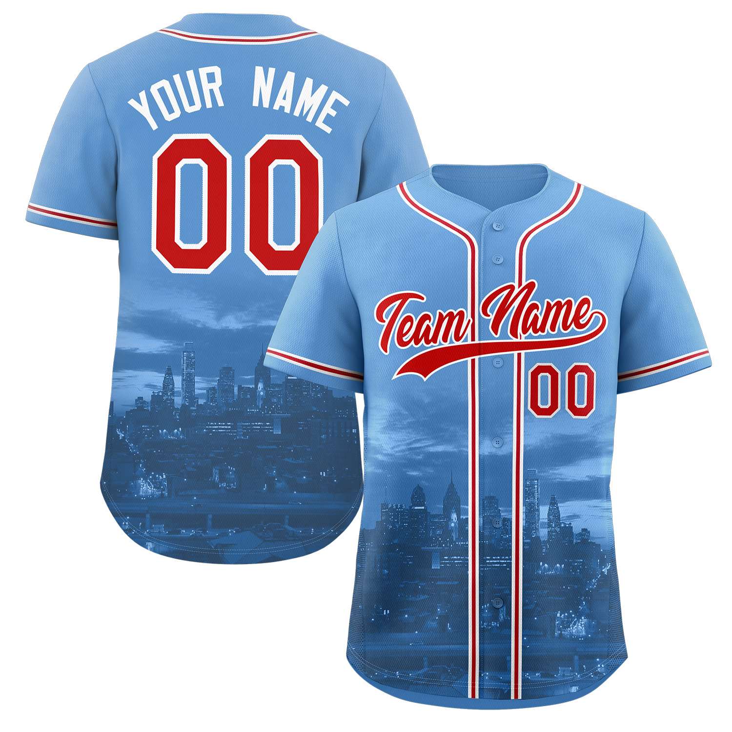 Custom Powder Blue Red-White Philadelphia City Connect Baseball Jersey