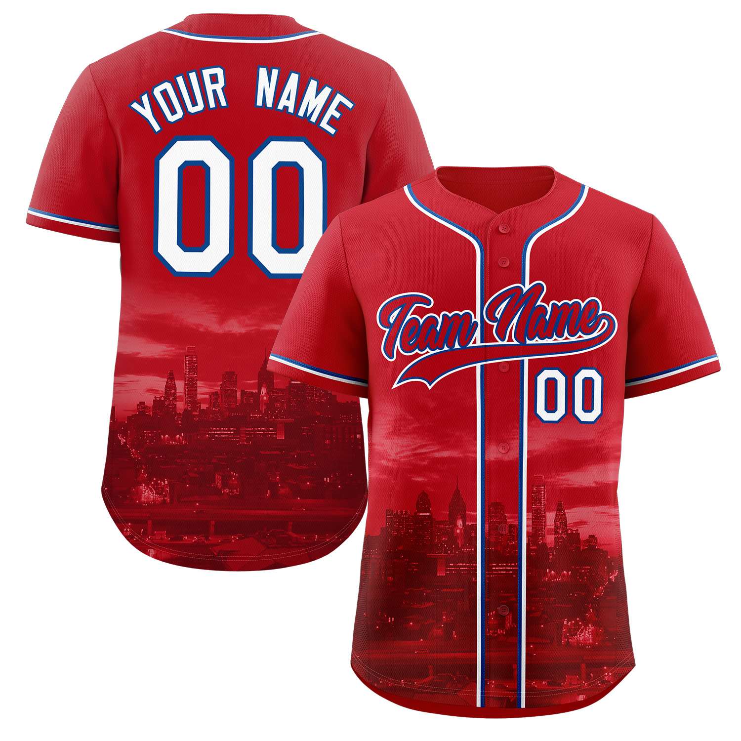 Maillot de baseball personnalisé rouge-Royal Philadelphia City Connect