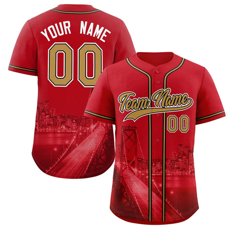 Custom Red Old Gold-Black San Francisco City Connect Baseball Jersey