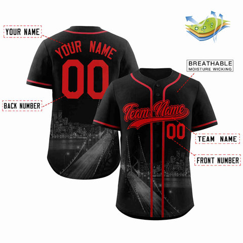 Custom Black Red-Black San Francisco City Connect Baseball Jersey
