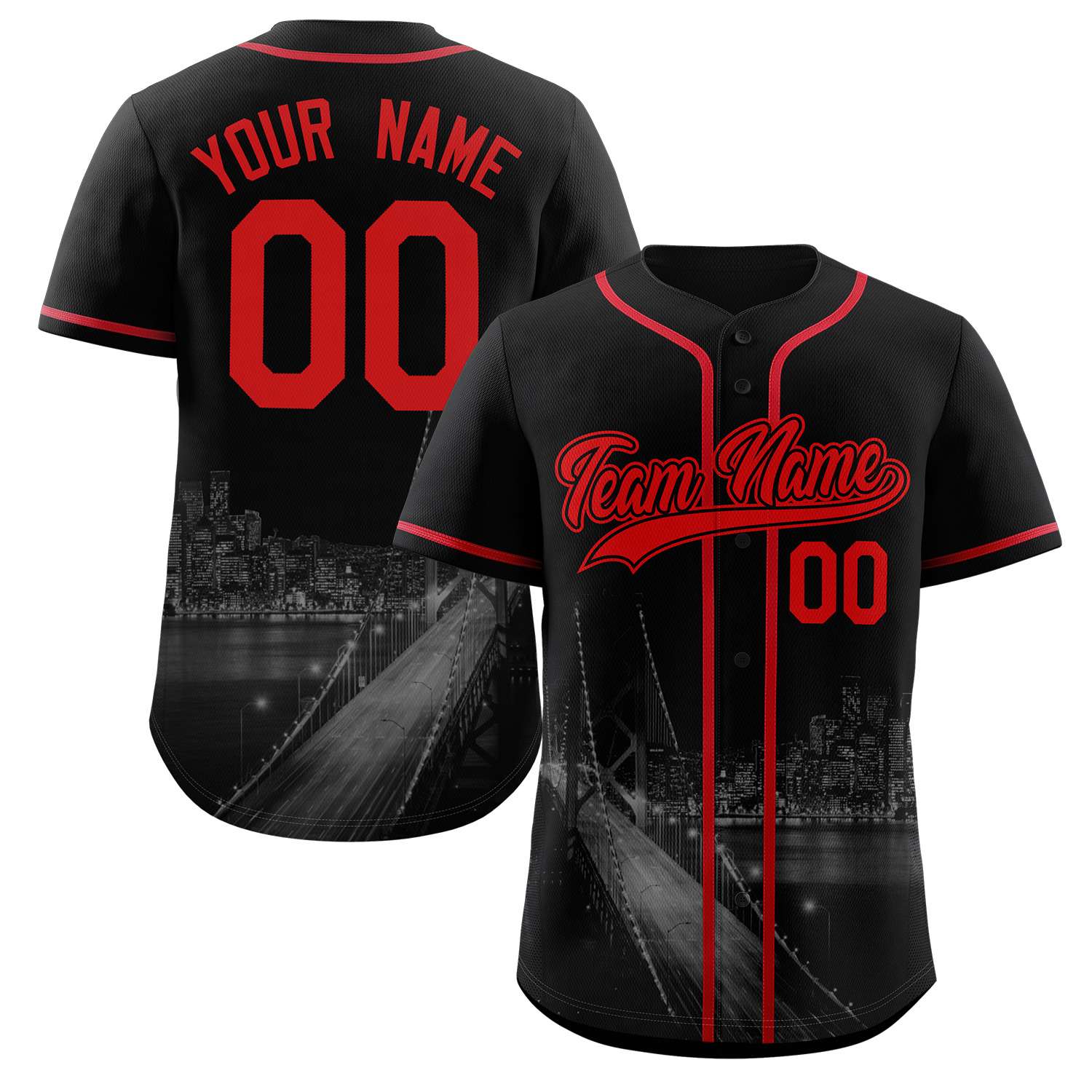 Maillot de baseball personnalisé noir rouge-noir San Francisco City Connect