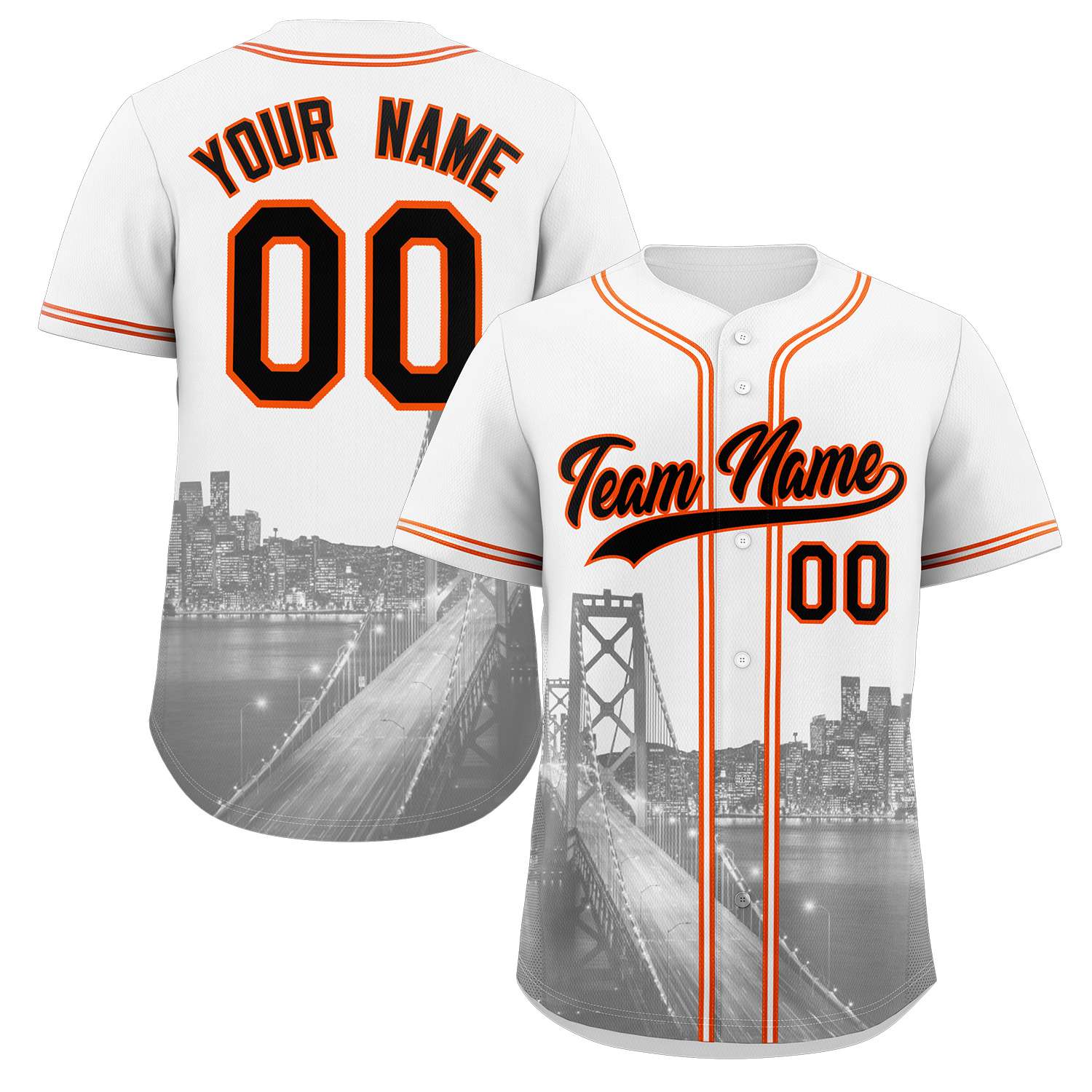 Custom White Black-Orange San Francisco City Connect Baseball Jersey