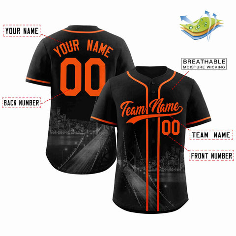 Custom Black Orange-Black San Francisco City Connect Baseball Jersey