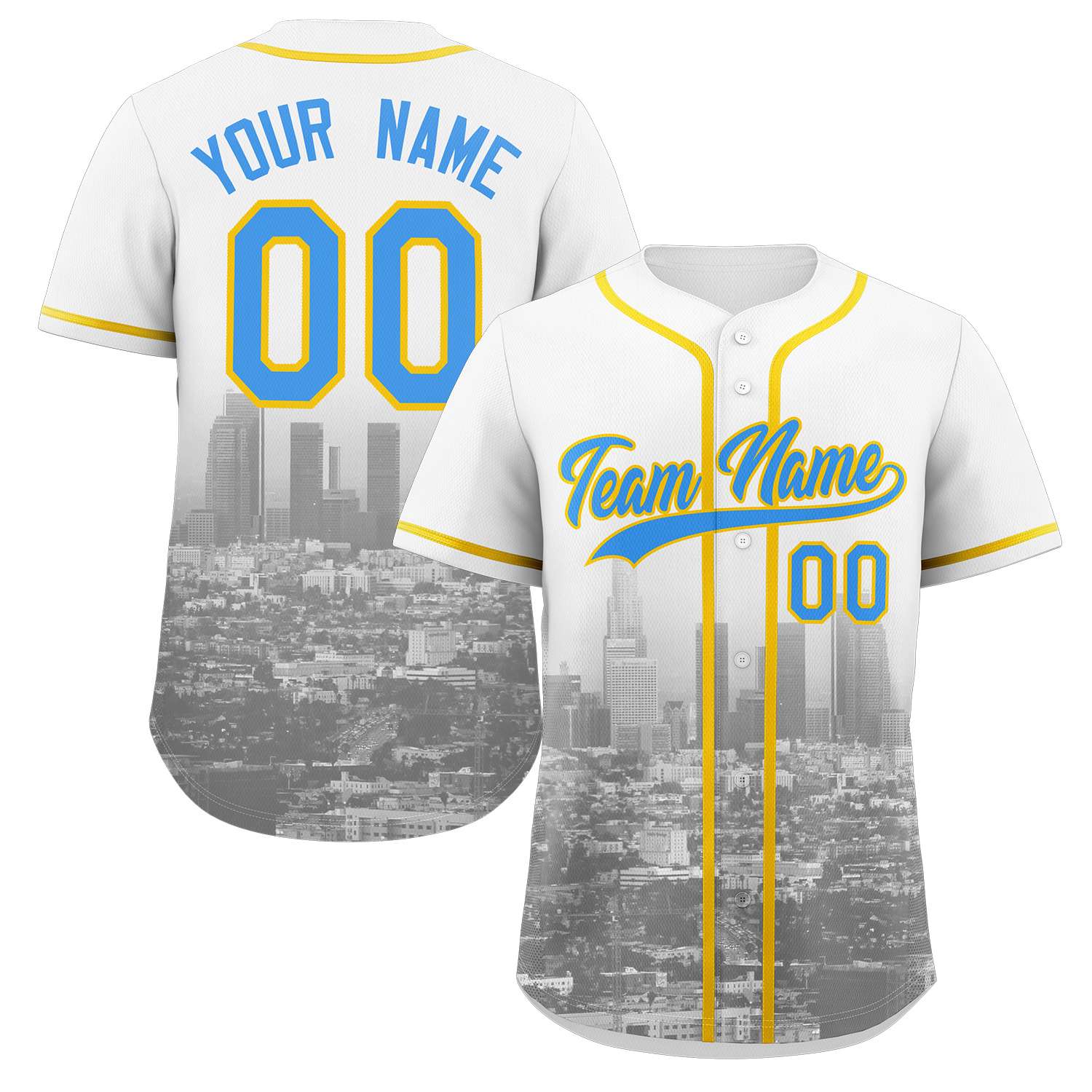 Custom White Powder Blue-Yellow Los Angeles City Connect Baseball Jersey