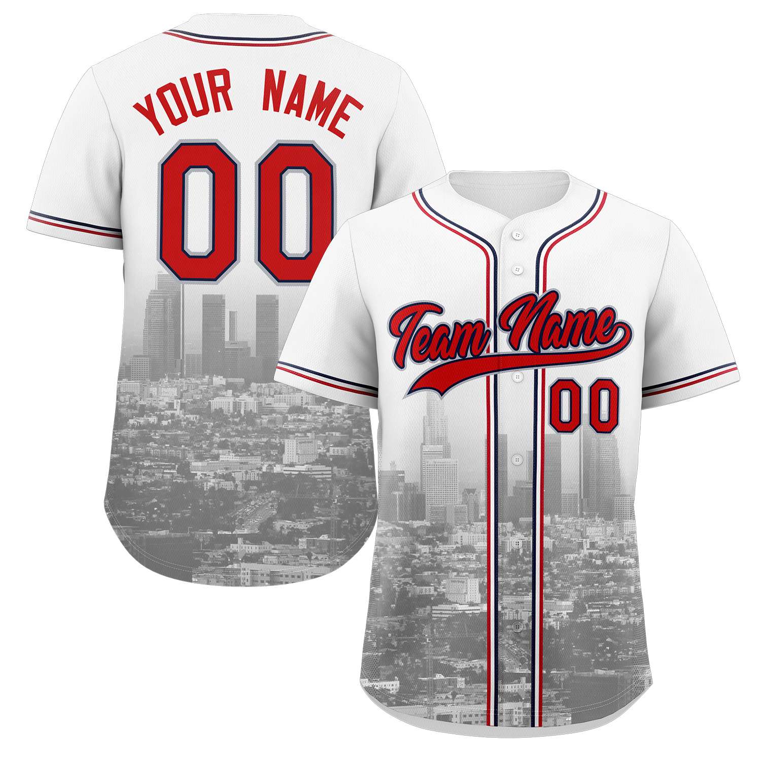 Custom White Red-Navy Los Angeles City Connect Baseball Jersey