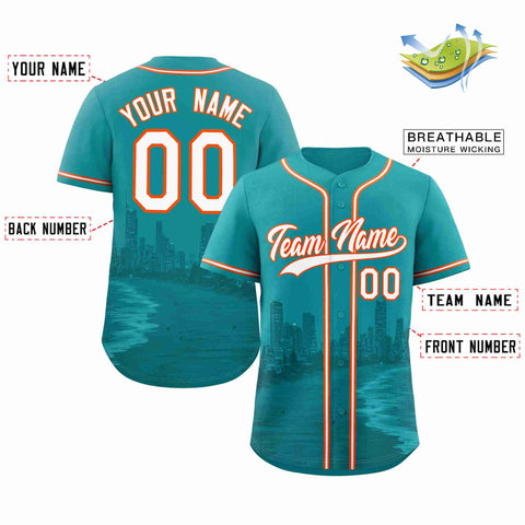 Custom Aqua White-Orange Miami City Connect Baseball Jersey