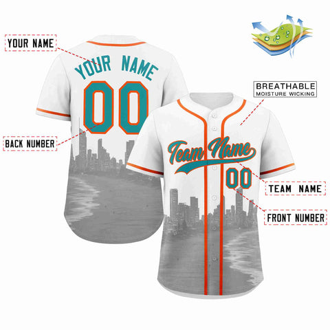 Custom White Aqua-Orange Miami City Connect Baseball Jersey