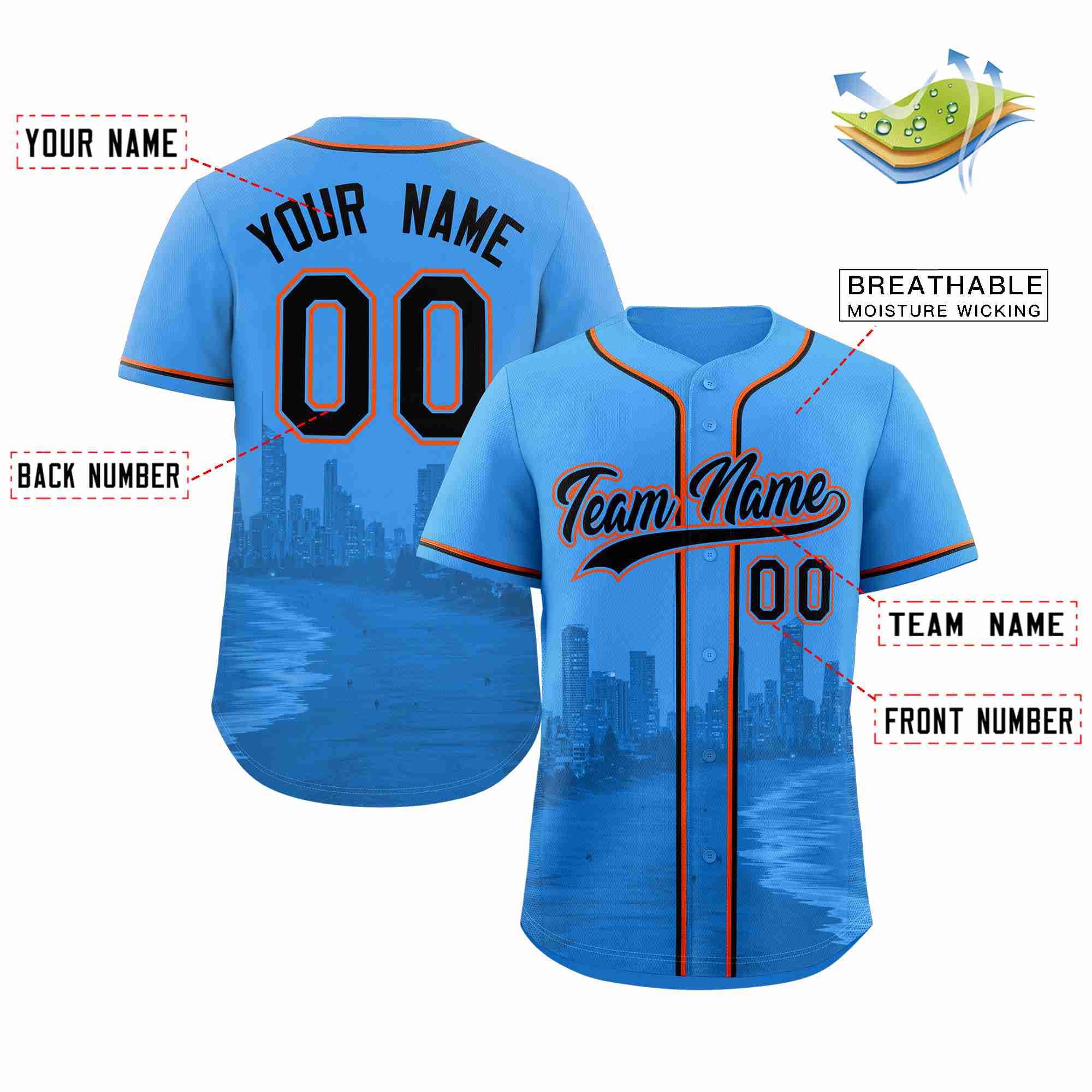 Custom Powder Blue Black-Powder Blue Miami City Connect Baseball Jersey