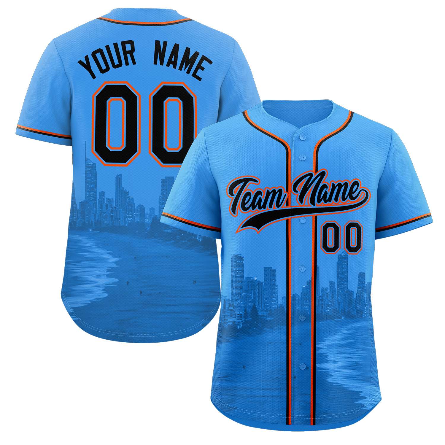 Custom Powder Blue Black-Powder Blue Miami City Connect Baseball Jersey