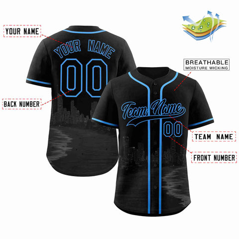 Custom Black Black-Powder Blue Miami City Connect Baseball Jersey