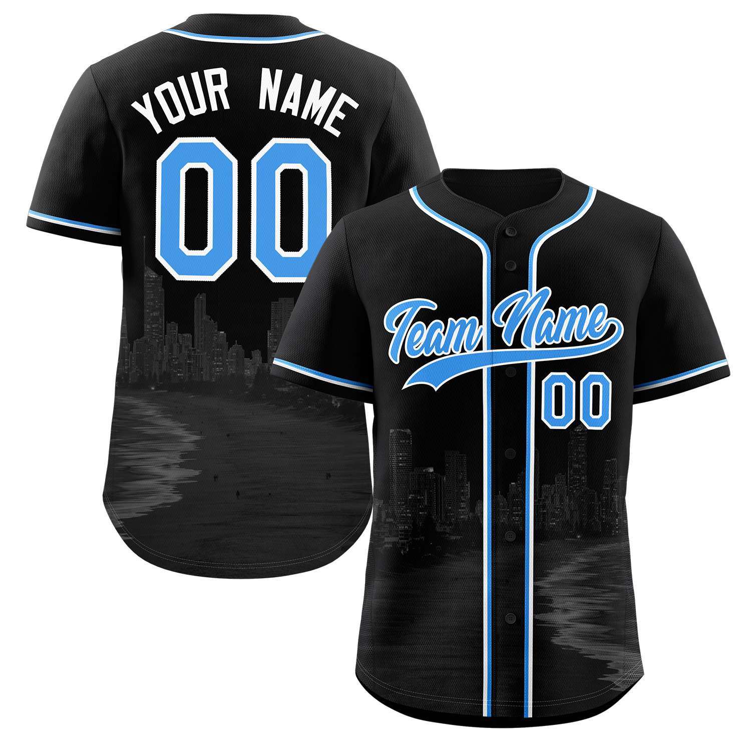 Custom Black Powder Blue-White Miami City Connect Baseball Jersey