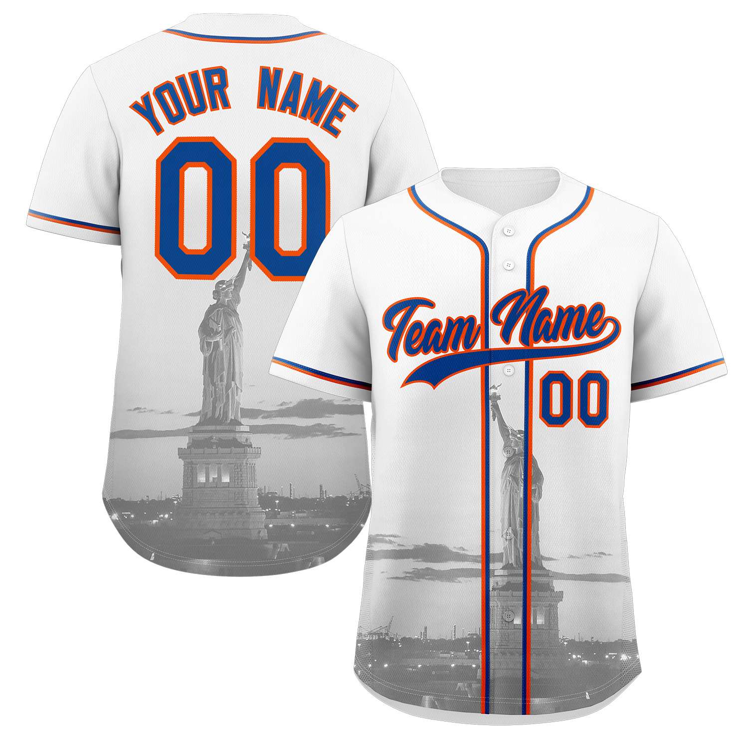 Custom White Royal-Orange New York City Connect Baseball Jersey