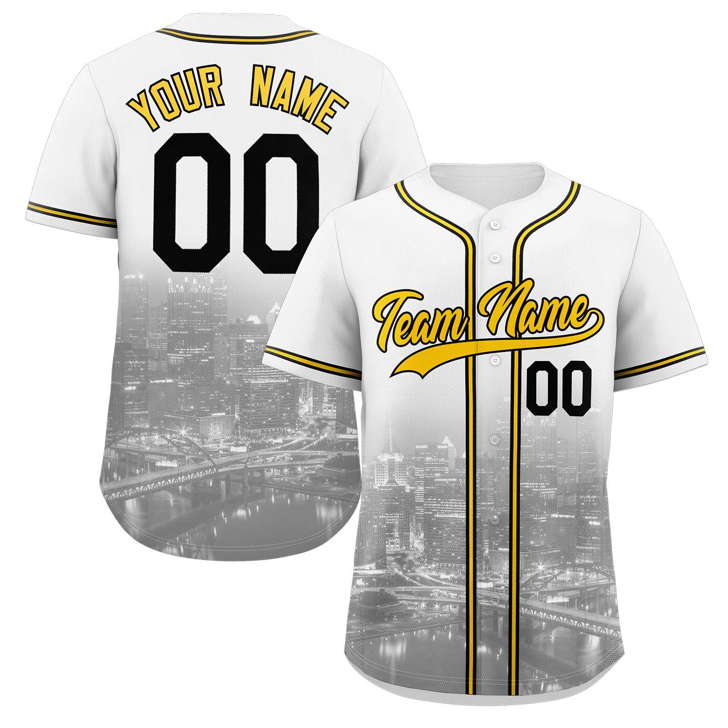 Custom White Yellow-Black Pittsburgh City Connect Baseball Jersey