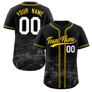Custom Black Yellow-Black Pittsburgh City Connect Baseball Jersey