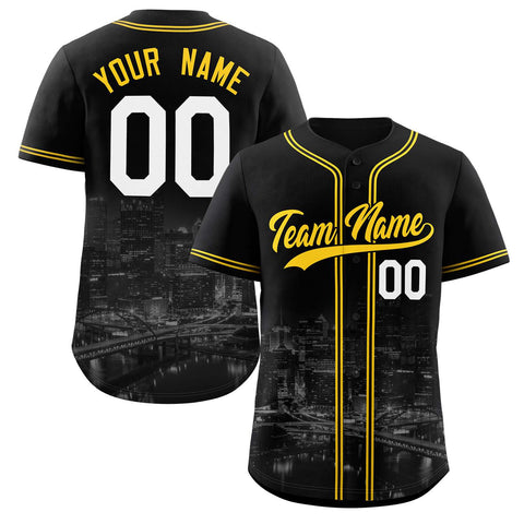 Custom White Yellow-Black Pittsburgh City Connect Baseball Jersey