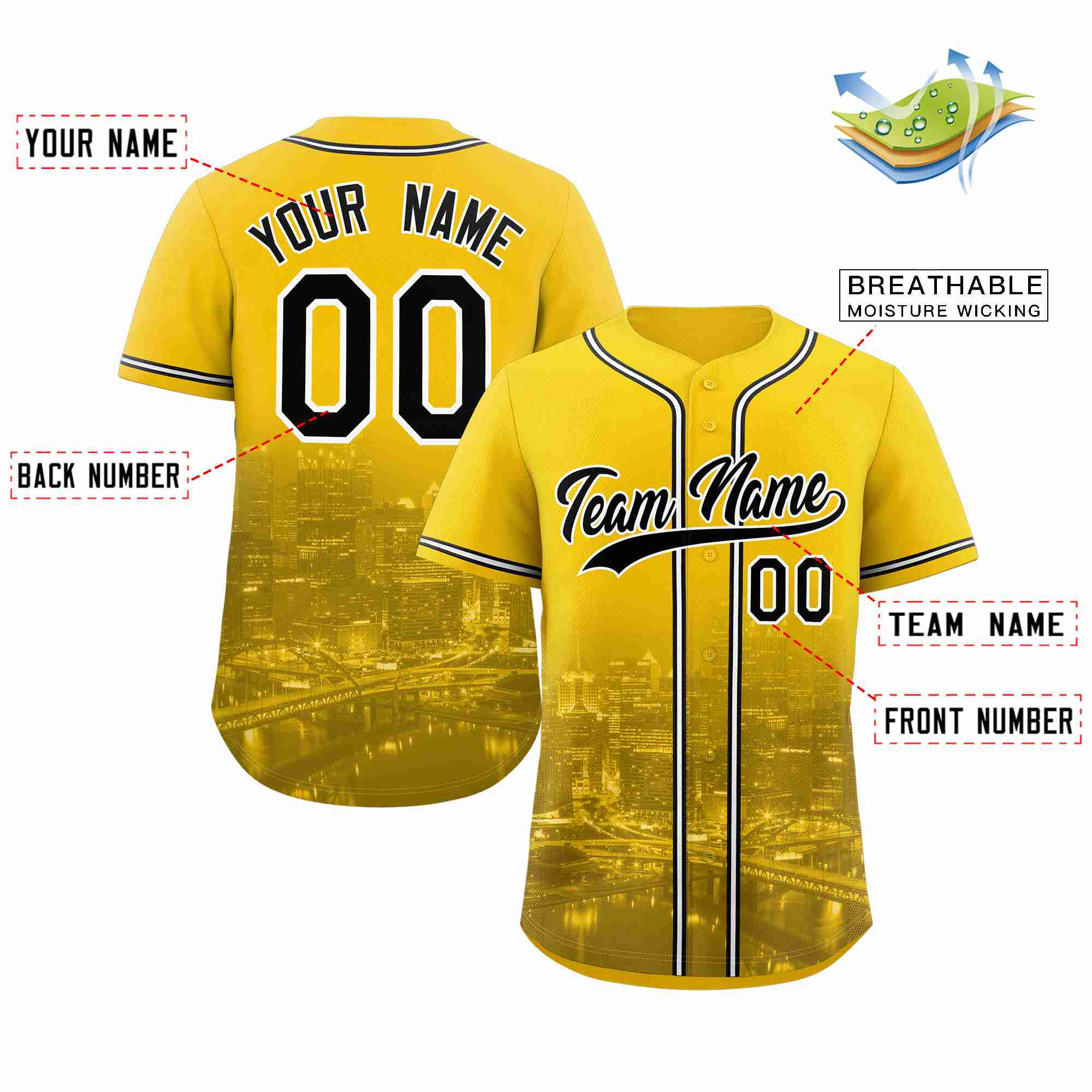 Maillot de baseball personnalisé jaune noir-blanc Pittsburgh City Connect