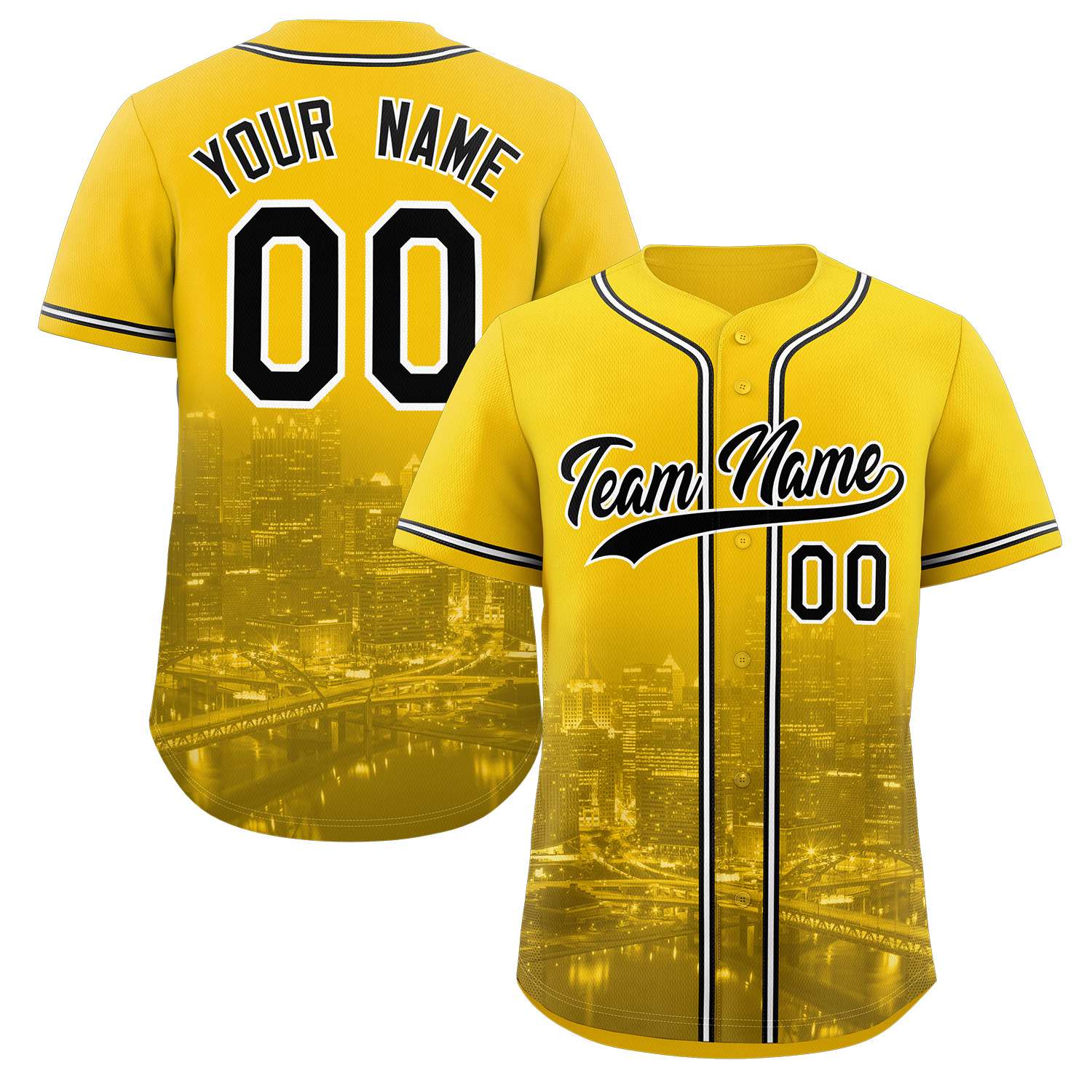 Maillot de baseball personnalisé jaune noir-blanc Pittsburgh City Connect