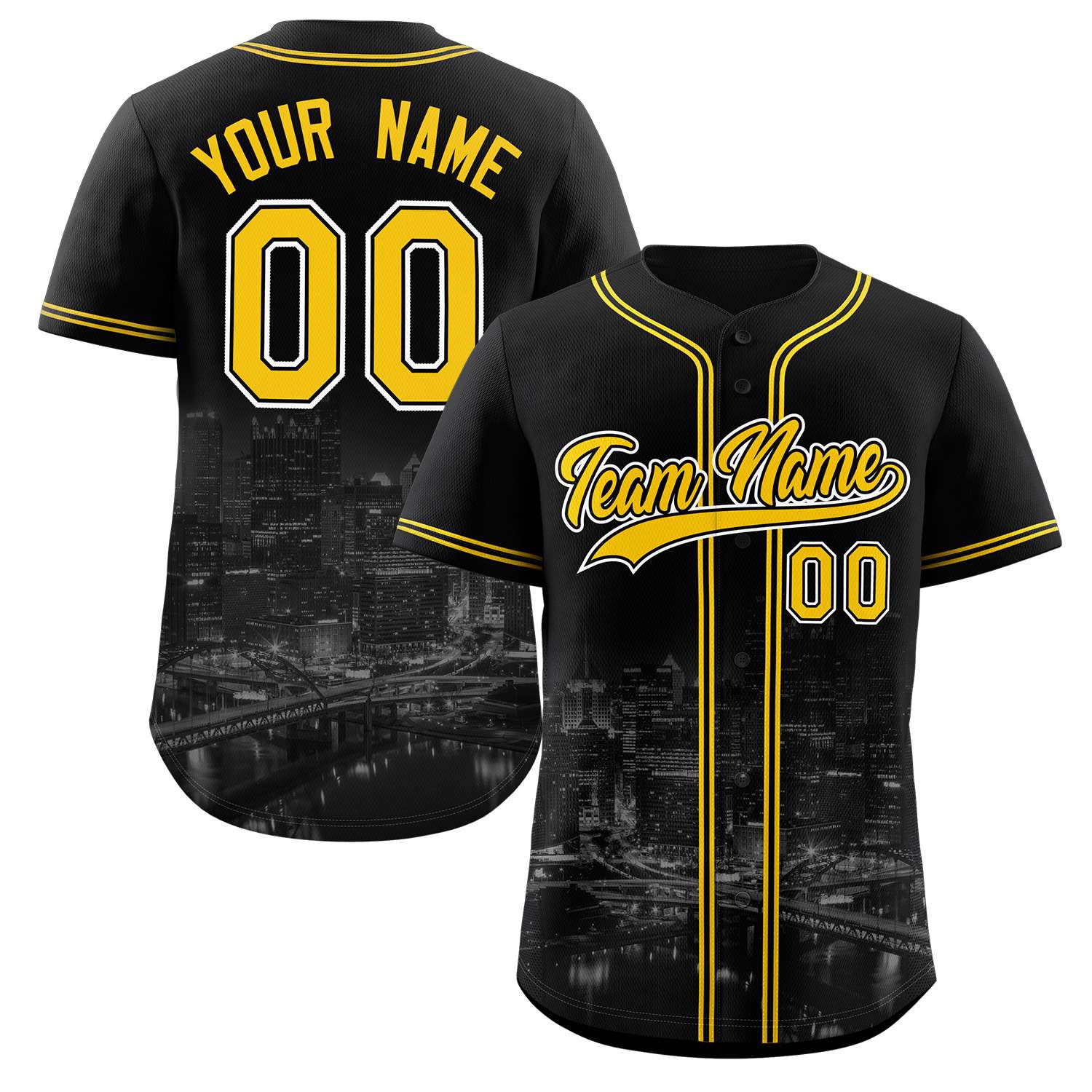 Maillot de baseball personnalisé noir jaune-noir Pittsburgh City Connect