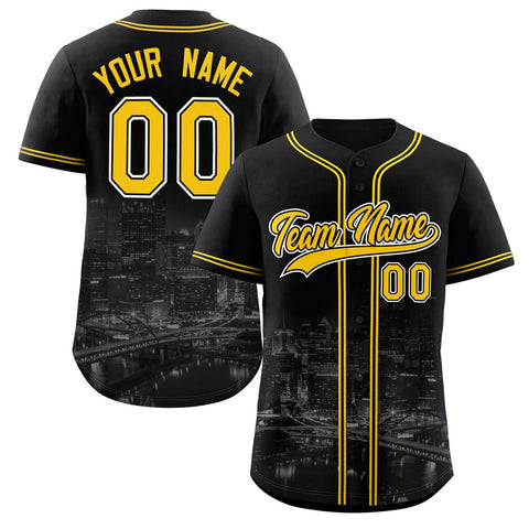 Custom Black Yellow-Black Pittsburgh City Connect Baseball Jersey