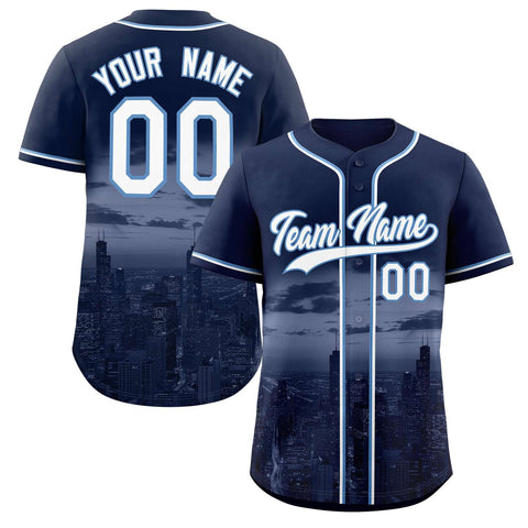 Custom Navy White-Light Blue Chicago City Connect Baseball Jersey