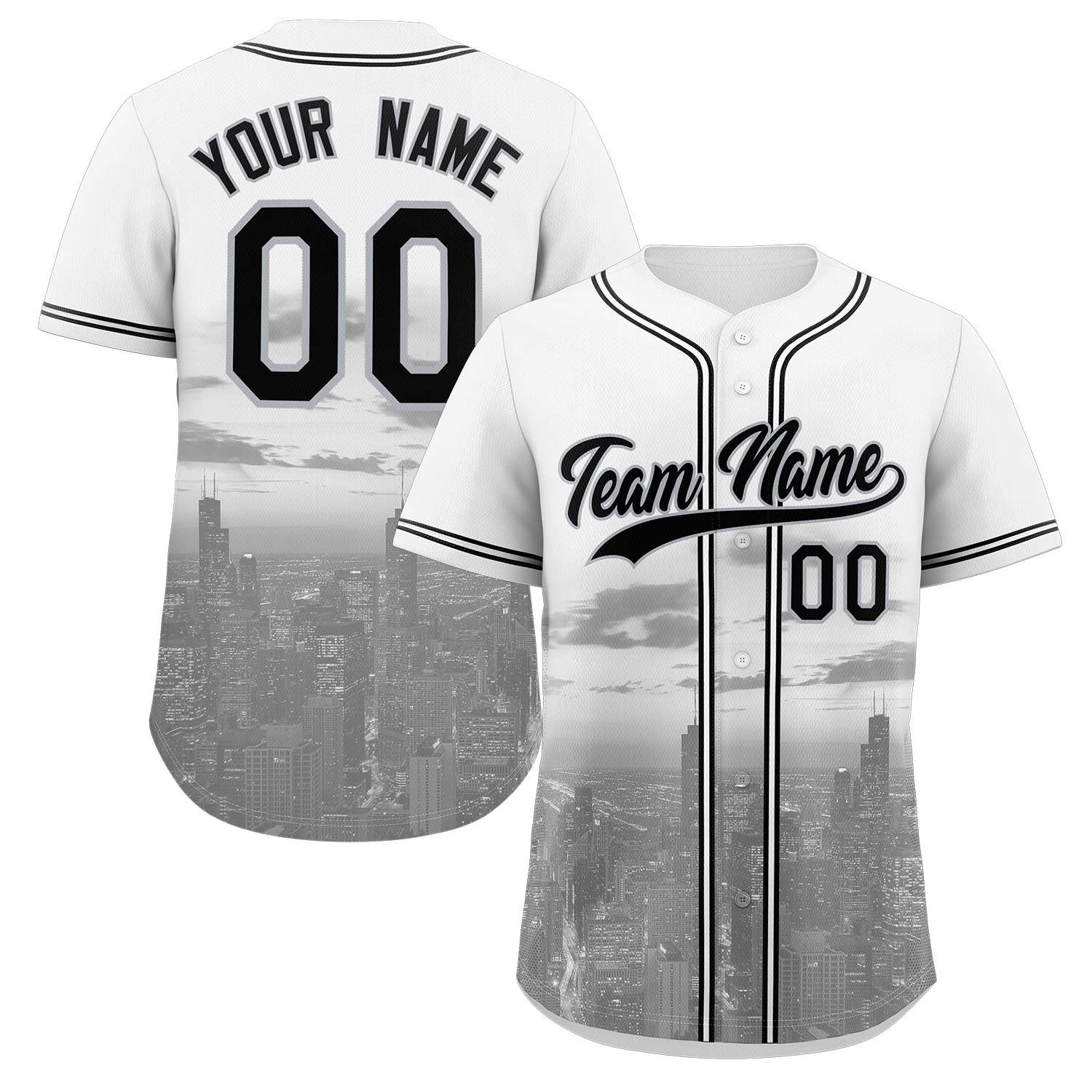 Maillot de baseball personnalisé blanc noir-gris Chicago City Connect