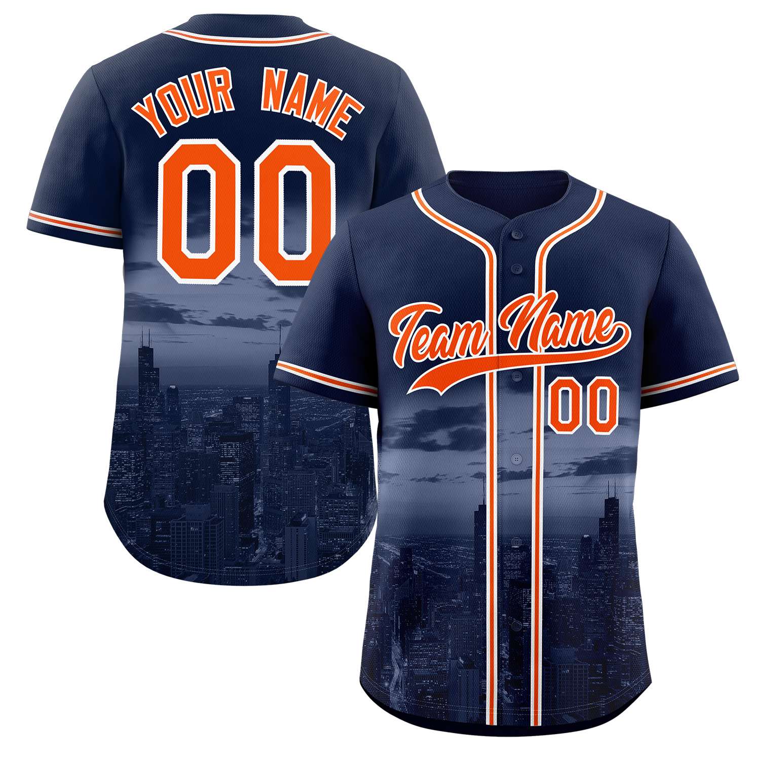 Maillot de baseball Chicago City Connect personnalisé bleu marine orange-blanc