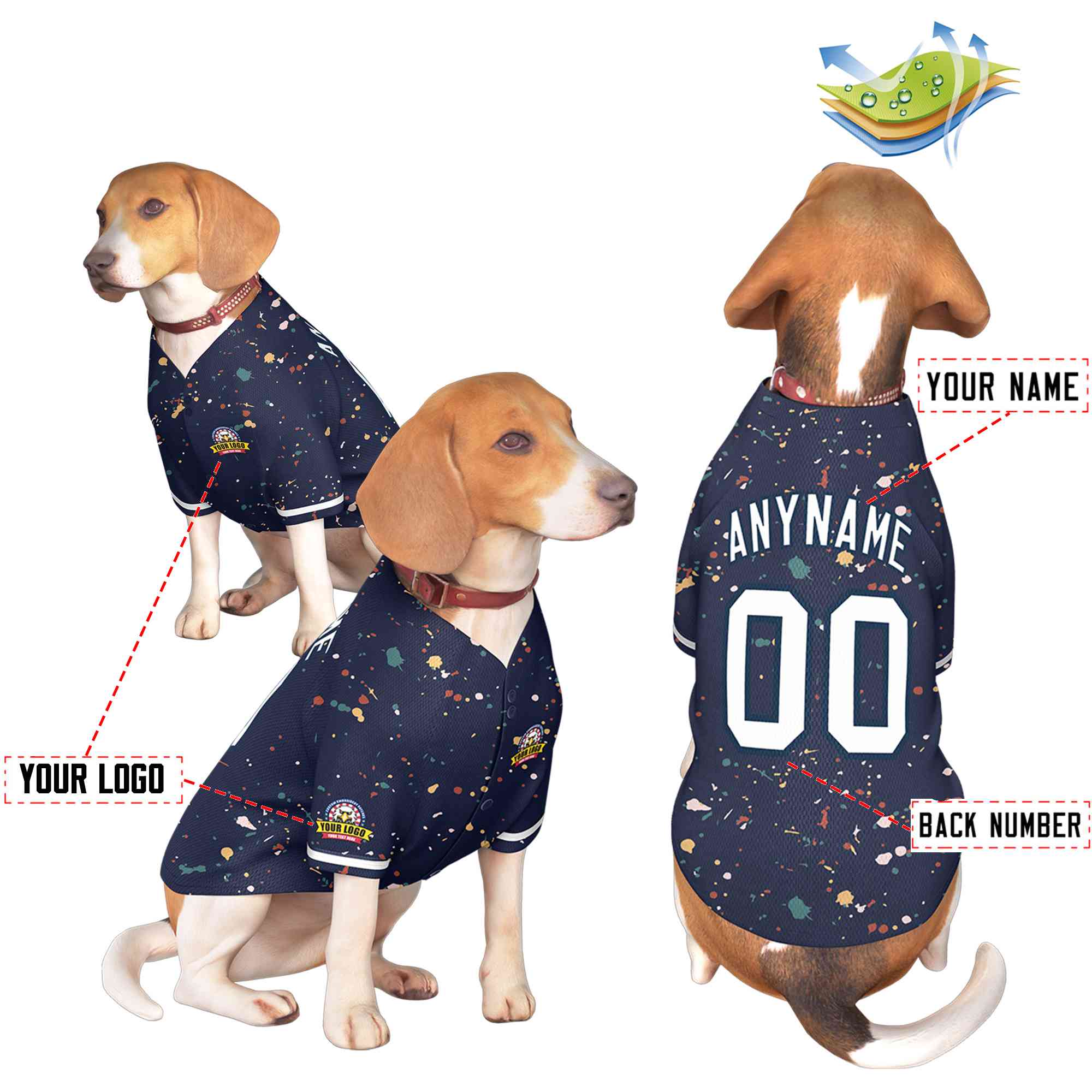 Maillot pour chien à motif graffiti Splash personnalisé blanc marine personnalisé