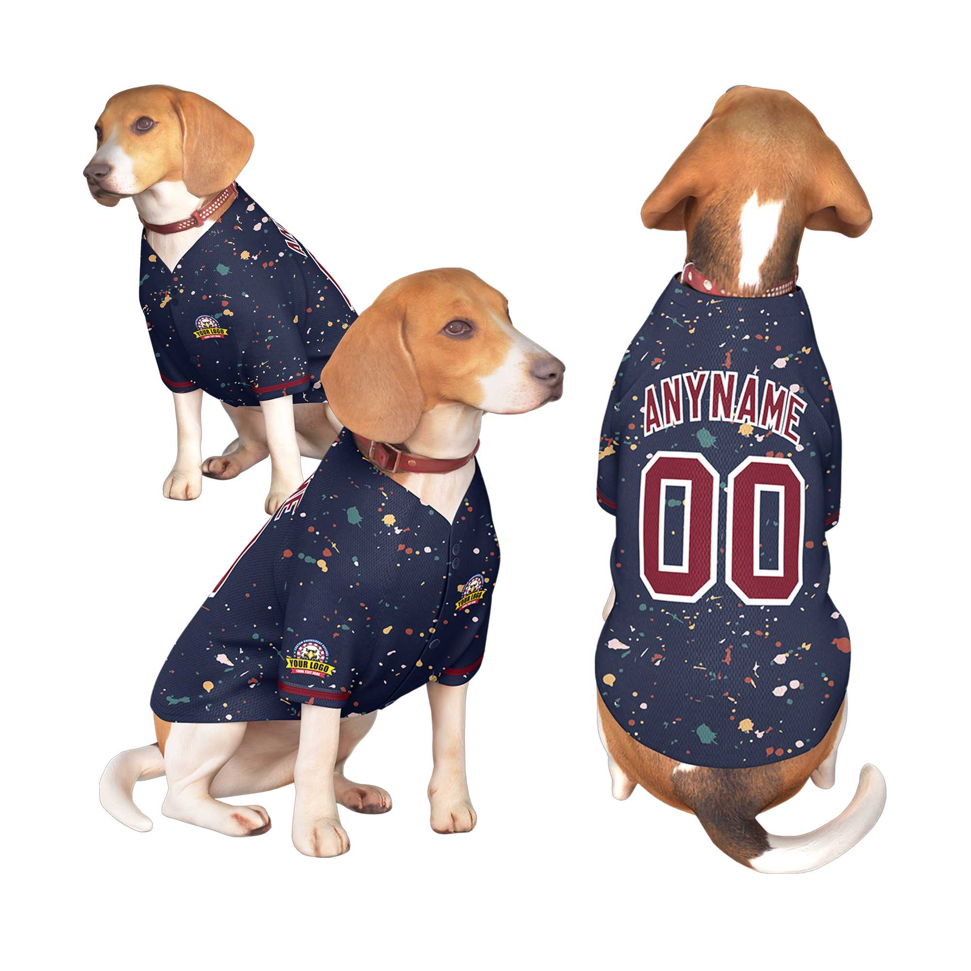 Custom Navy Crimson Personalized Splash Graffiti Pattern Dog Jersey