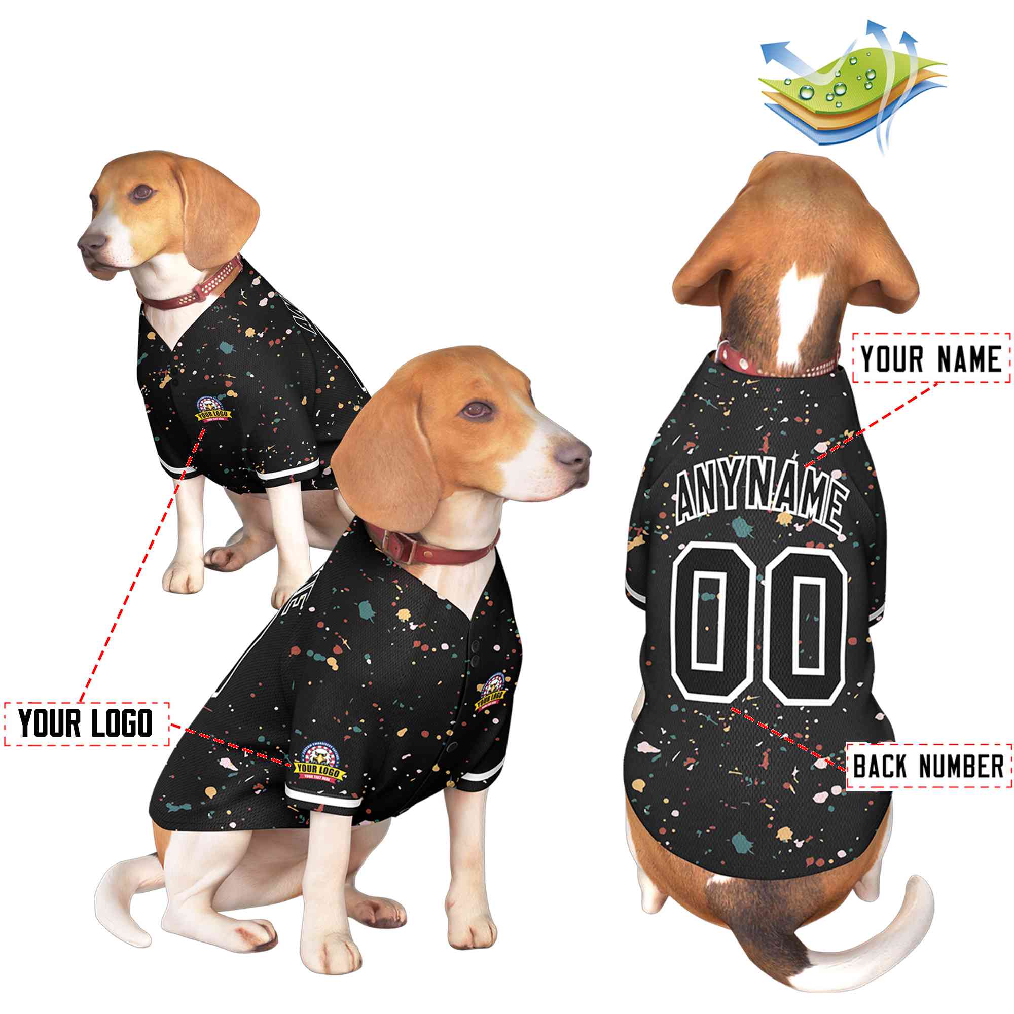 Maillot pour chien à motif graffiti Splash personnalisé, noir et blanc, personnalisé