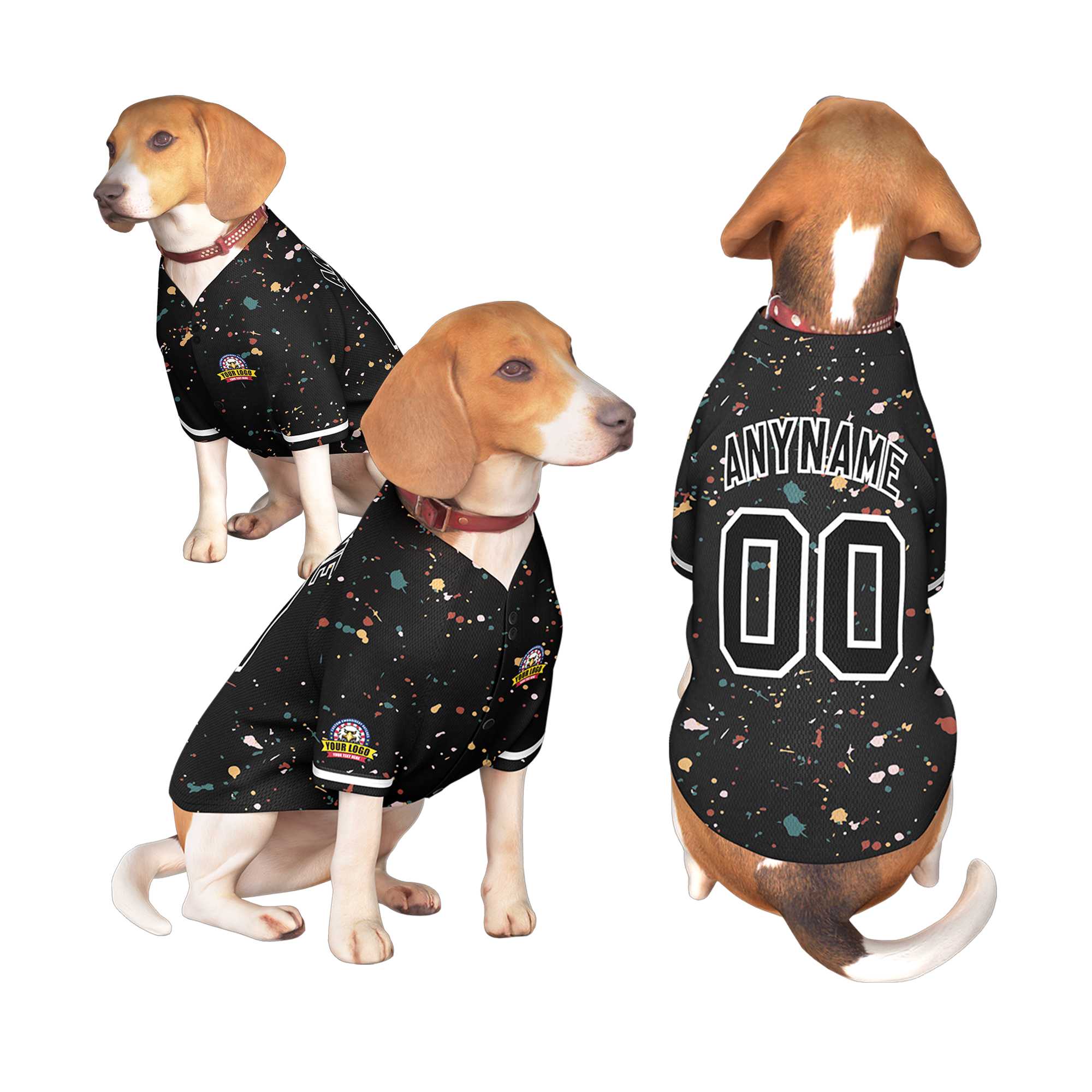 Maillot pour chien à motif graffiti Splash personnalisé, noir et blanc, personnalisé