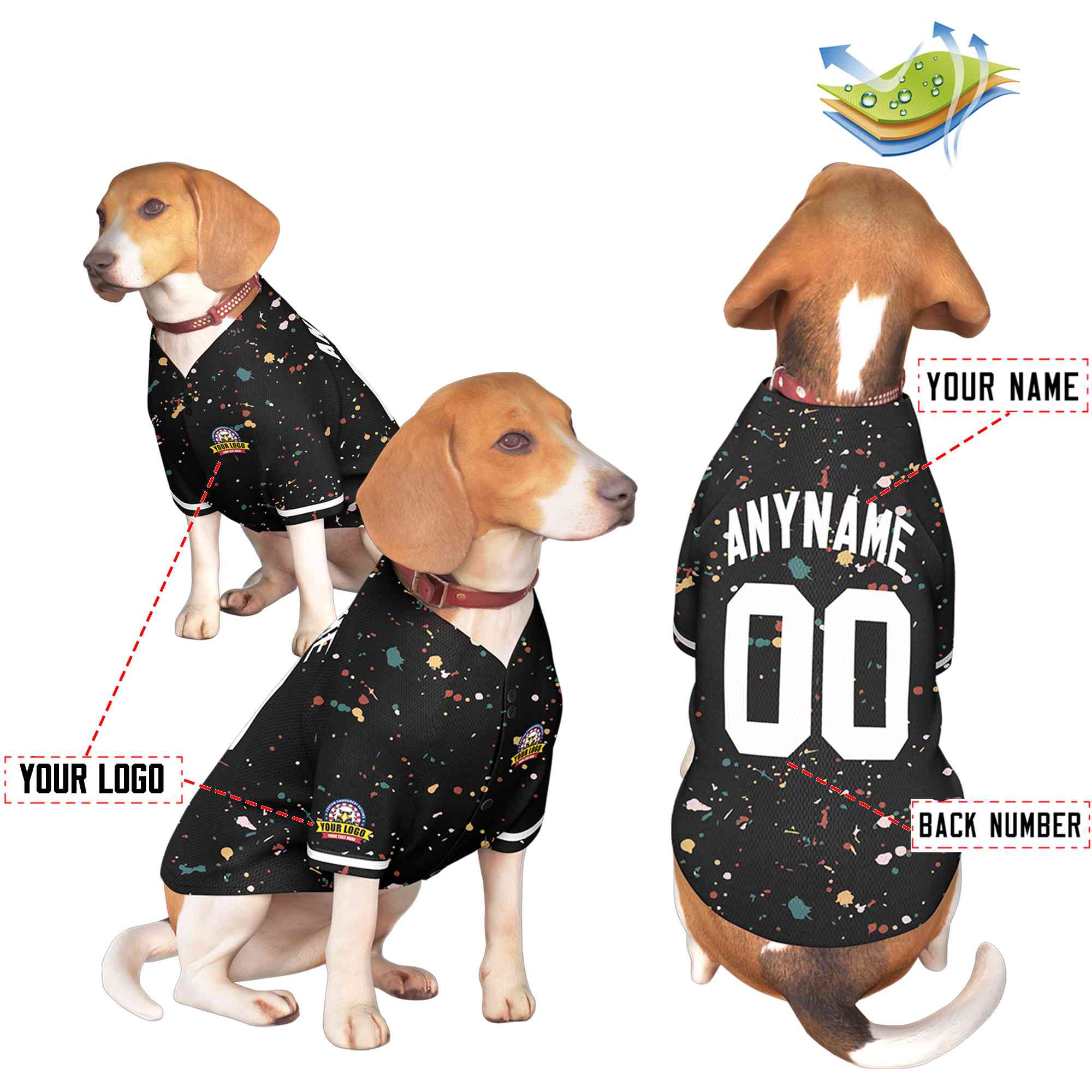 Maillot pour chien à motif graffiti Splash personnalisé, noir et blanc, personnalisé