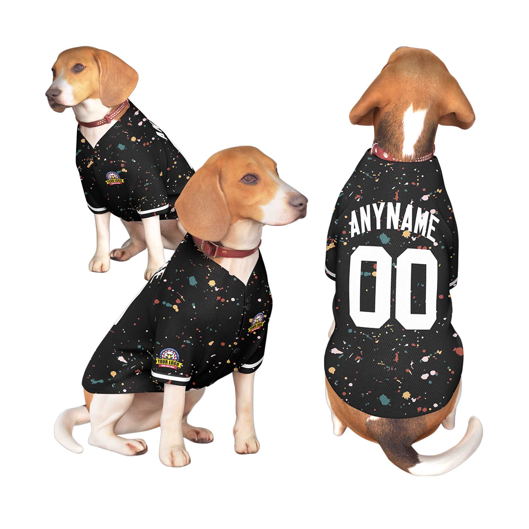 Maillot pour chien à motif graffiti Splash personnalisé, noir et blanc, personnalisé