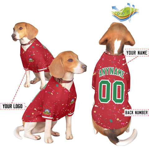 Custom Red Kelly Green Personalized Splash Graffiti Pattern Dog Jersey
