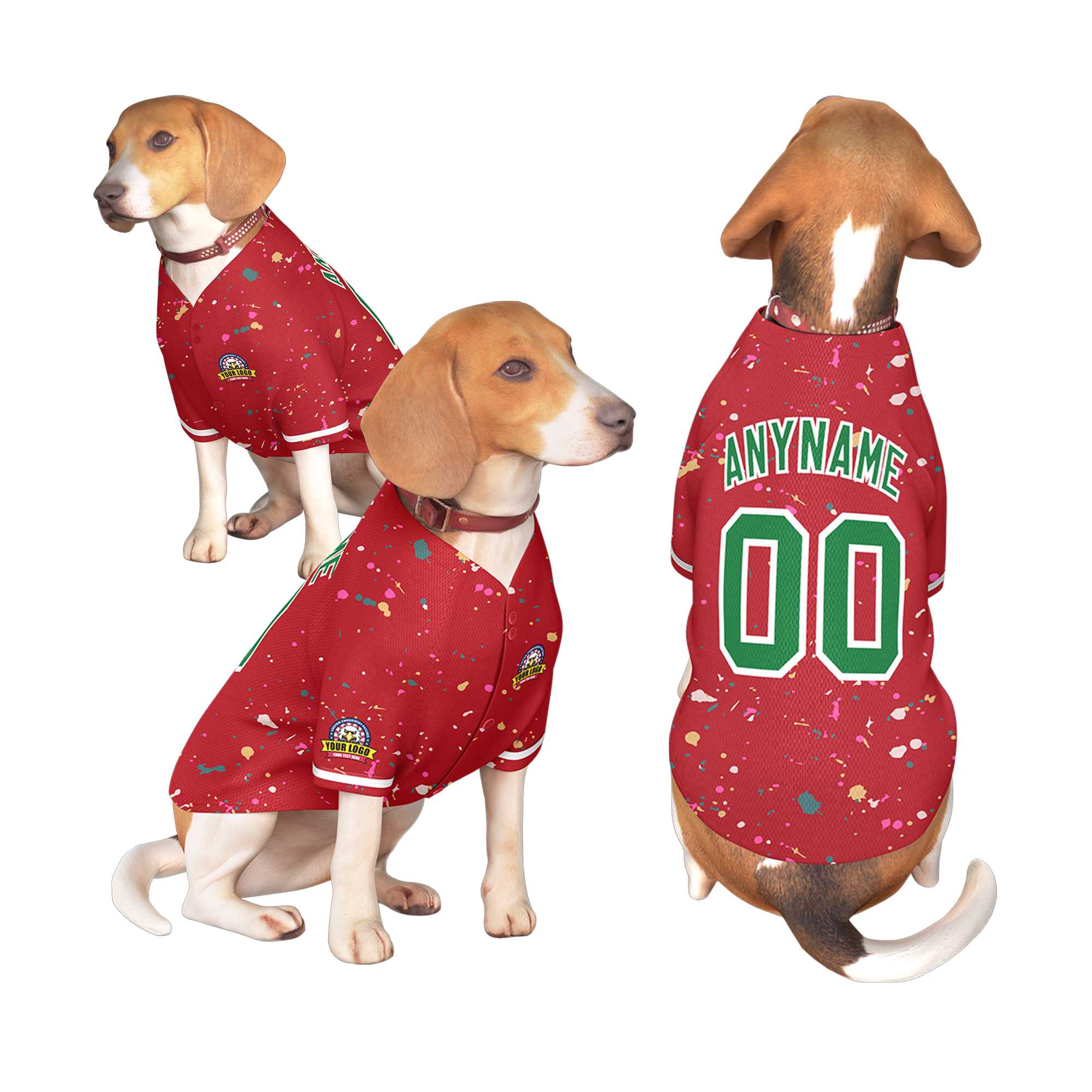 Maillot pour chien personnalisé à motif graffiti Splash rouge Kelly vert personnalisé