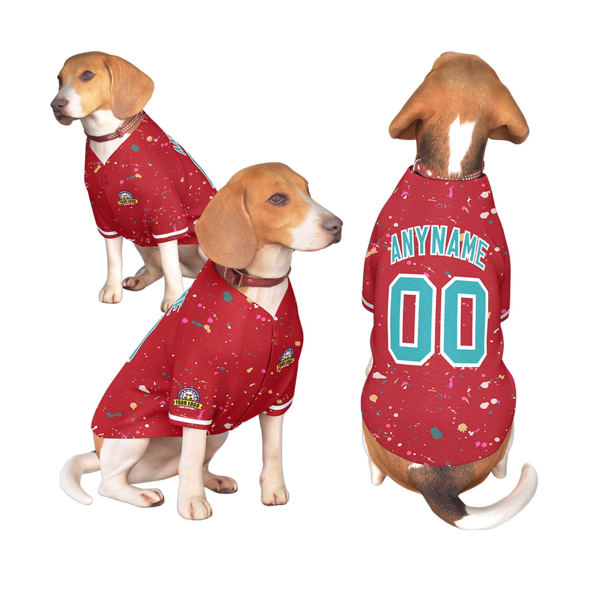 Maillot pour chien à motif de graffiti Splash personnalisé rouge Aqua personnalisé