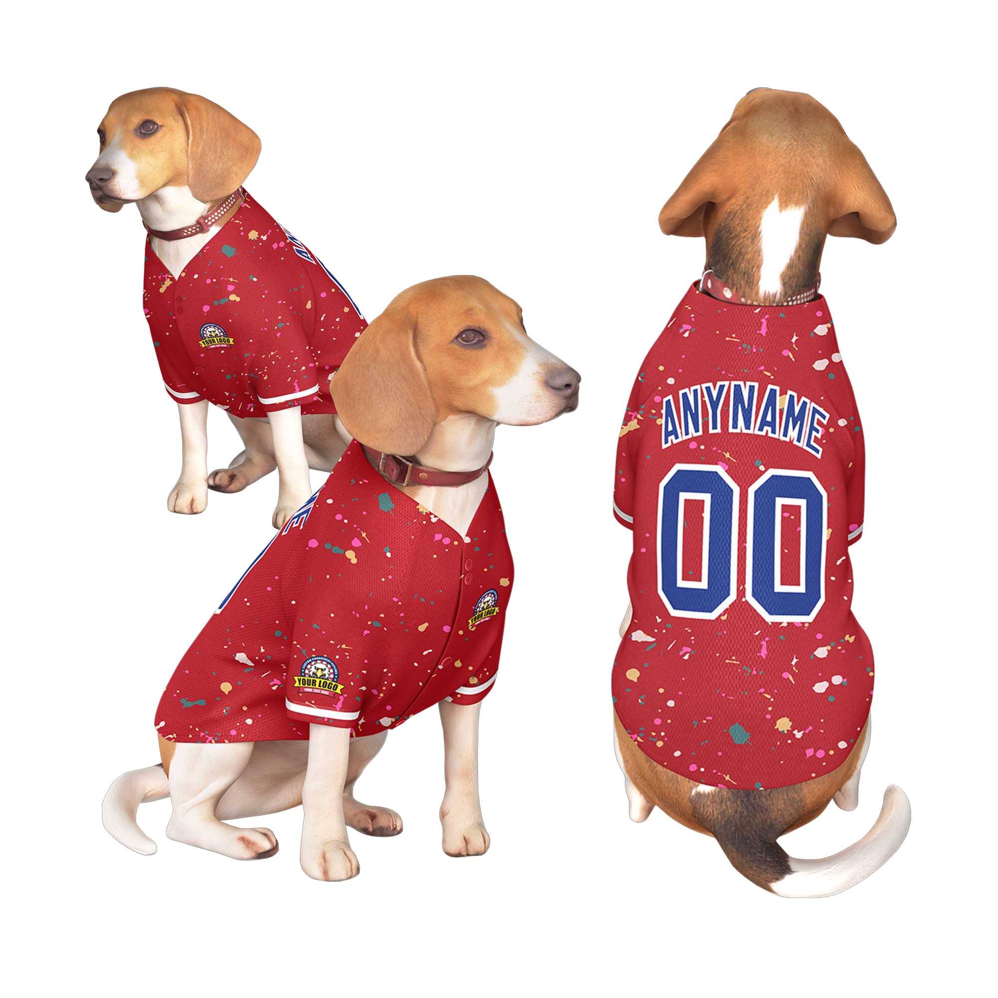 Maillot pour chien à motif de graffiti Splash personnalisé rouge Royal personnalisé