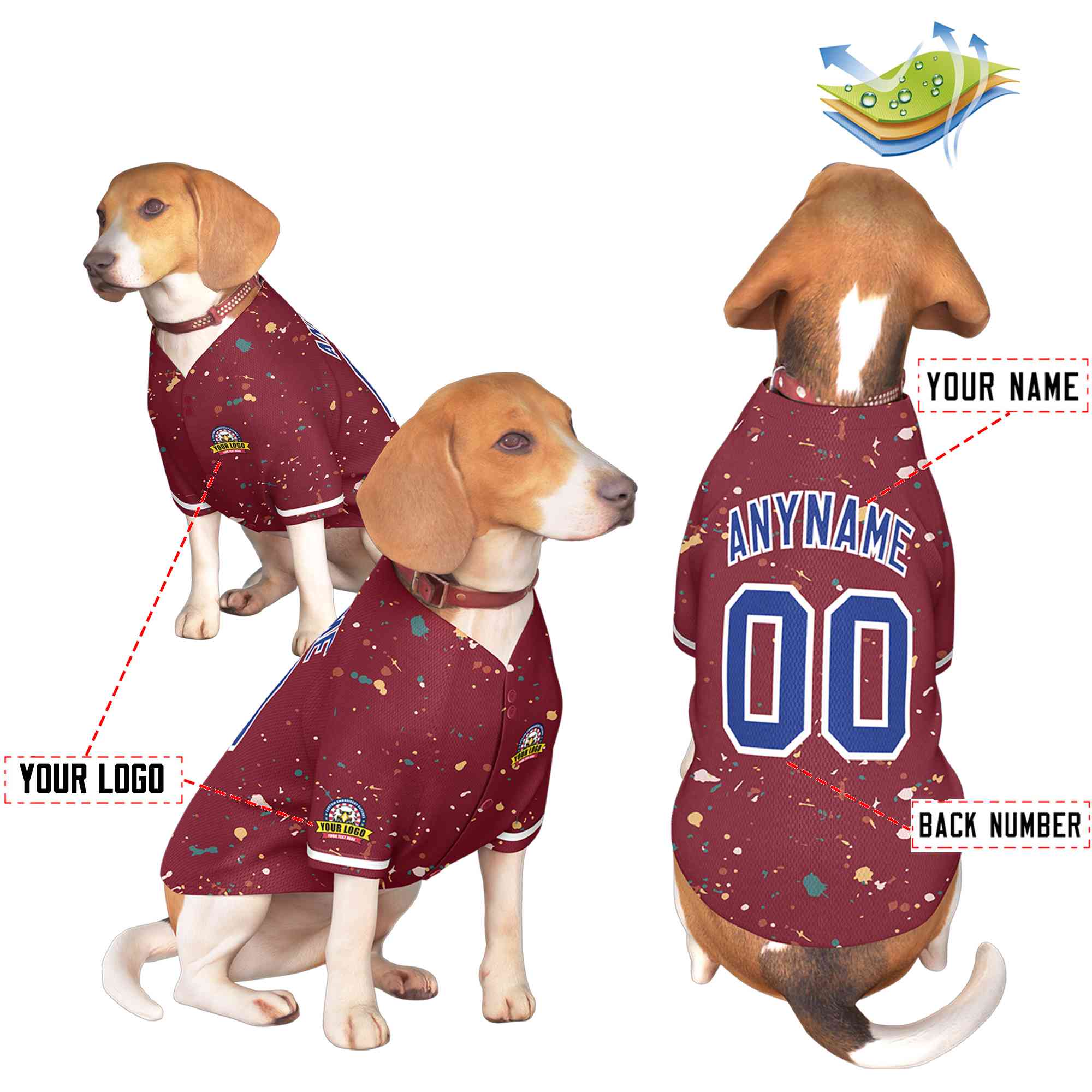 Maillot pour chien à motif graffiti Splash personnalisé Crimson Royal personnalisé