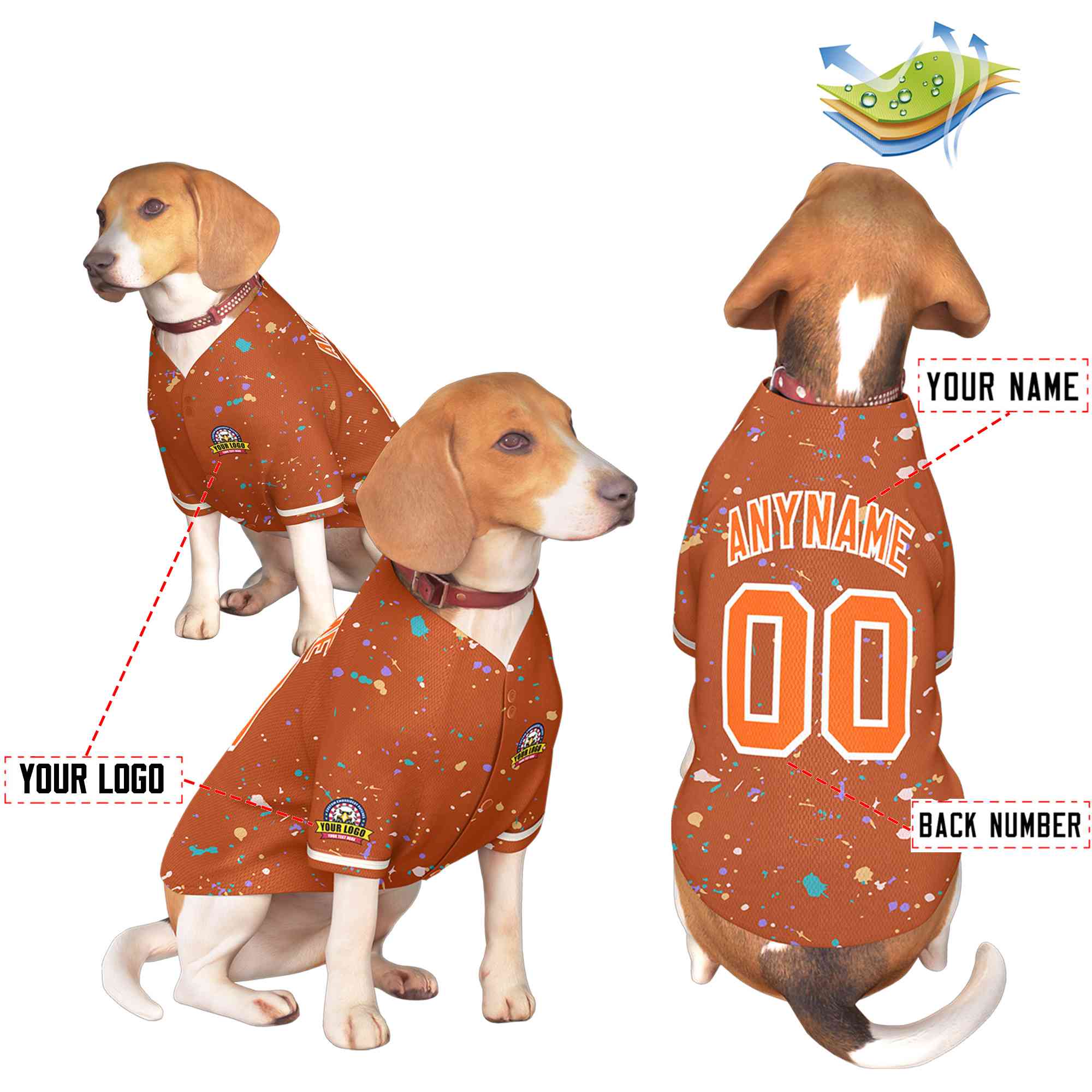 Maillot pour chien personnalisé à motif graffiti Splash Texas Orange Orange personnalisé